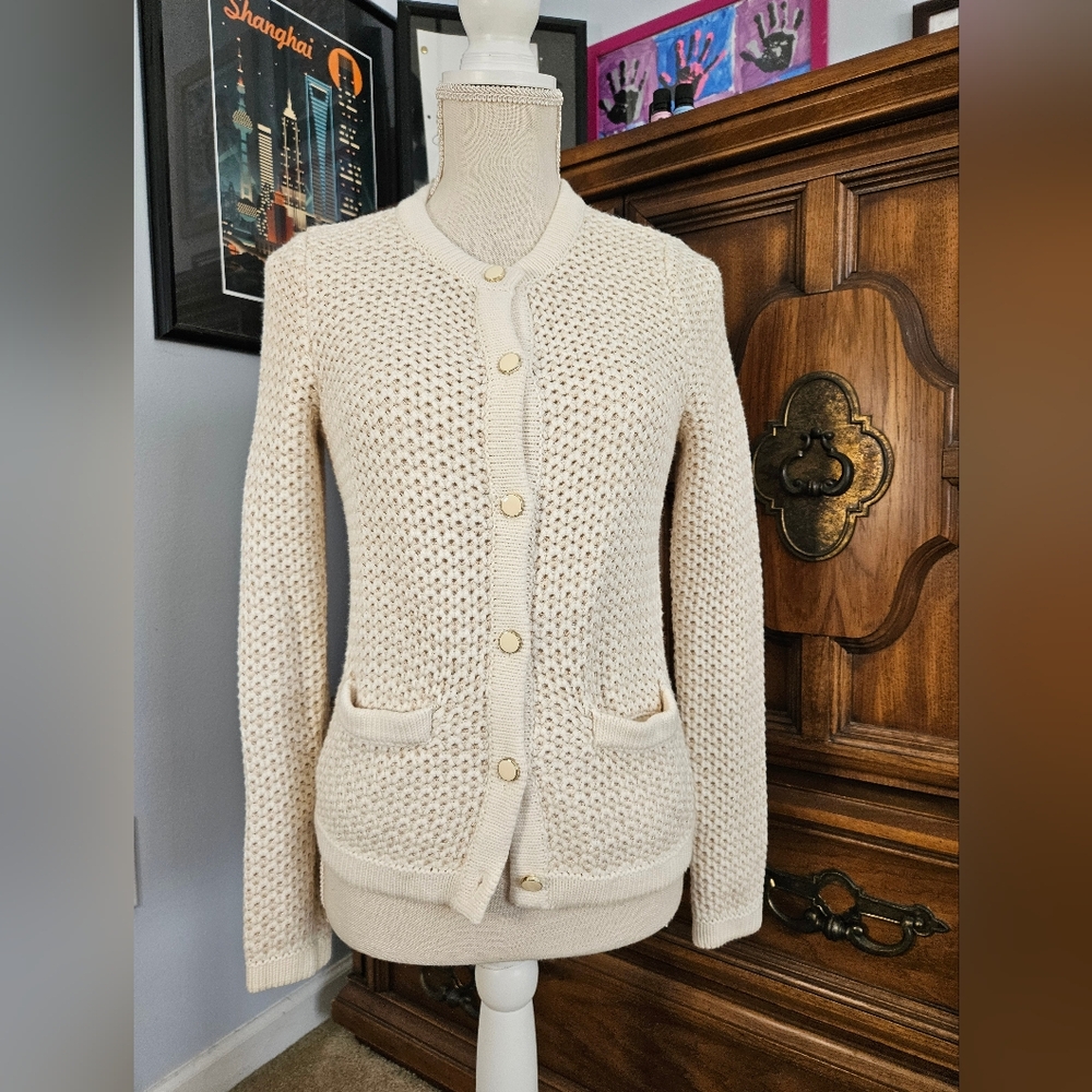 Banana Republic Cream Button-Up Women's Knit Cardigan Sweater
